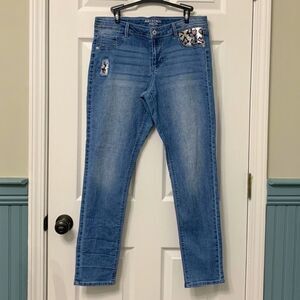 Arizona Jean Company Blue Jeans with Sparkly Sequins Leopard Patches Plus 18.5